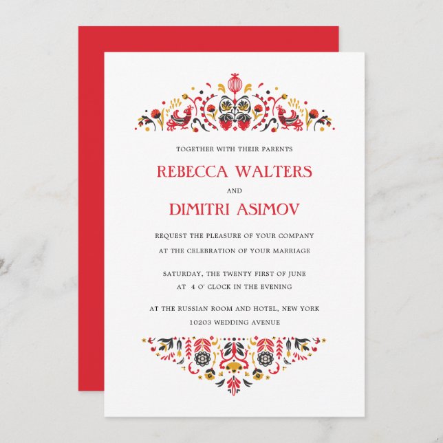 Russische Volkskunst Khokhloma Blume Wedding Invit Einladung (Vorne/Hinten)