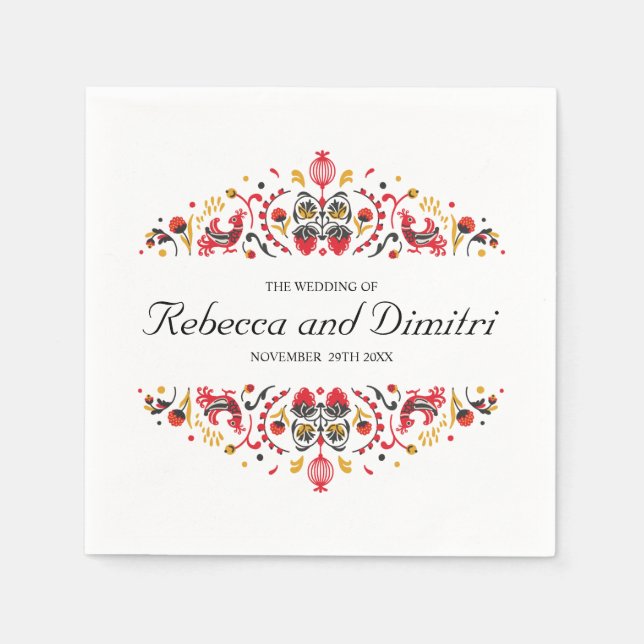 Russische Volkskunst Khokhloma Elegante Hochzeit Serviette (Vorderseite)