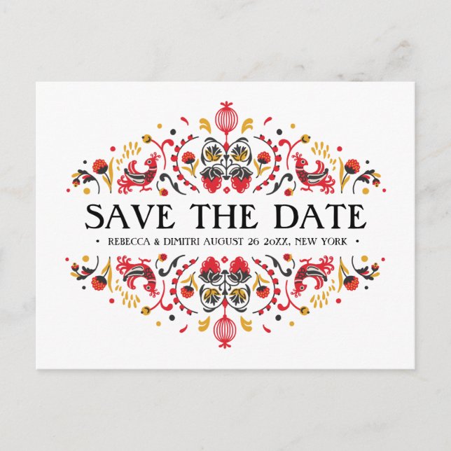 Russische Volkskunst Khokhloma Hochzeit Ankündigungspostkarte (Vorderseite)