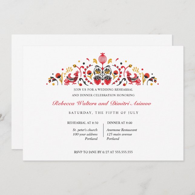 Russische Volkskunst Khokhloma Probe Abendessen Einladung (Vorne/Hinten)