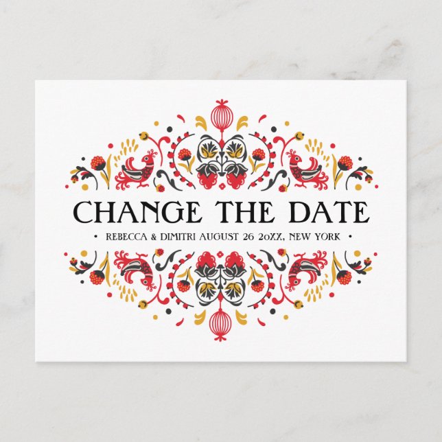 Russische Volkskunst Khokhloma Wedding POSTPONEMEN Ankündigungspostkarte (Vorderseite)