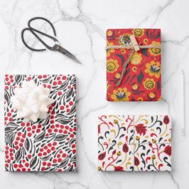 Russische Volkskunst Red Berries Black Foliage YEL Geschenkpapier Set