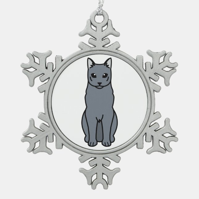 Russischer blaue Katzen-Cartoon Schneeflocken Zinn-Ornament (Vorderseite)