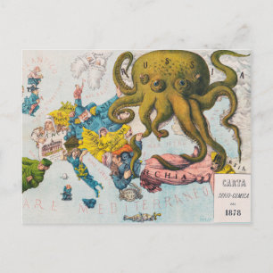 Russischer Kraken Vintage Karte Cartoon c.1800er