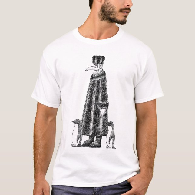 Russischer Pestarzt mit Pinguinen Winter Graphic T-Shirt (Vorderseite)