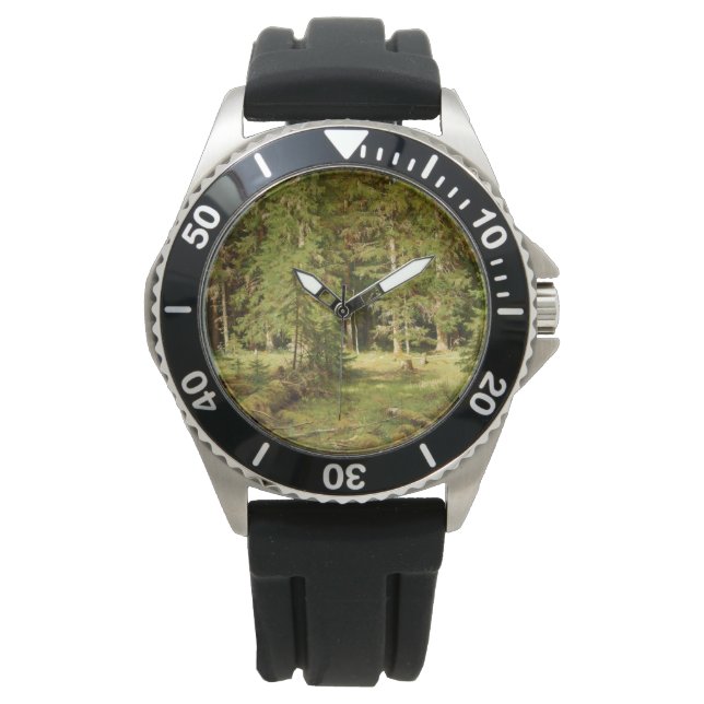 Russischer Wald (Rustikale Landschaft) (Grünwald) Armbanduhr (Vorderseite)