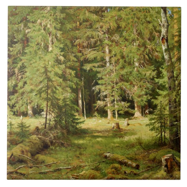 Russischer Wald (Rustikale Landschaft) (Grünwald) Fliese (Vorderseite)