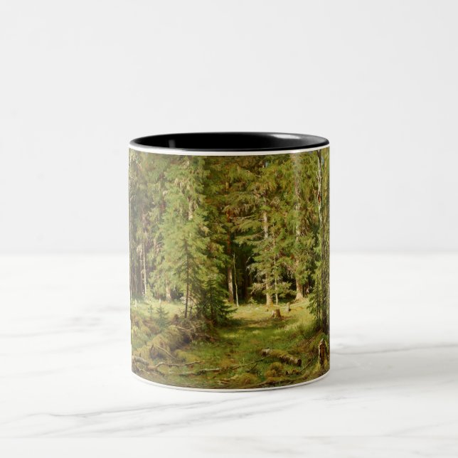 Russischer Wald (Rustikale Landschaft) (Grünwald) Zweifarbige Tasse (Mittel)