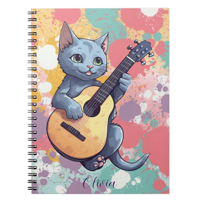 Russisches Blue Cat Notebook mit Gitarre Notizblock (Vorderseite)