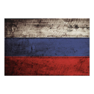 Russland-Flagge auf alter Holzmaserung Fotodruck