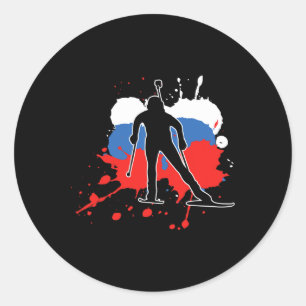 Russland Flaggenbiathlonistin - Russische Biathlon Runder Aufkleber