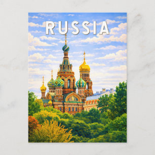 Russland Illustration Reise Kunst Vintage Postkarte