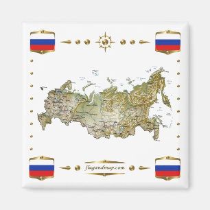 Russland Karte + Flaggen Magnet