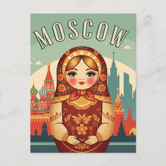 Russland Moskau Matroyshka-Puppenausflug Postkarte (Vorderseite)
