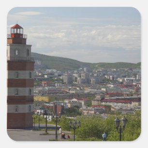 Russland, Murmansk. Größte Stadt nördlich des Quadratischer Aufkleber