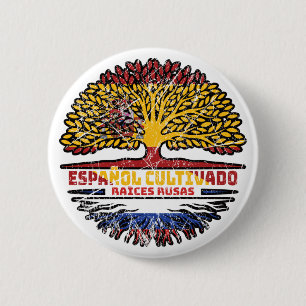 Russland Russische Spanien Fahne für Baumwurzeln Button