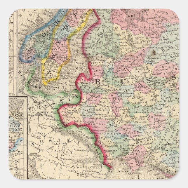 Russland, Schweden, Norwegen - Karte von Mitchell Quadratischer Aufkleber (Vorderseite)