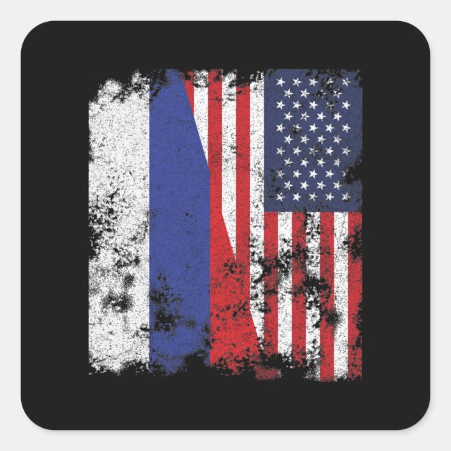 Russland USA Flagge - Halbamerikaner Quadratischer Aufkleber (Vorderseite)