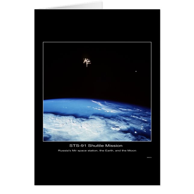 Russlands Raumstation "Mir", die Erde und der Mond (Vorne)