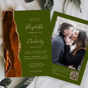 Rust-Achat-Olivgrün-Foto-QR-Code-Hochzeit Einladung