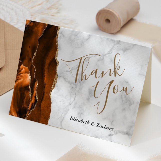 Rust Agate Gold Marble Wedding Vielen Dank Karte (Von Creator hochgeladen)