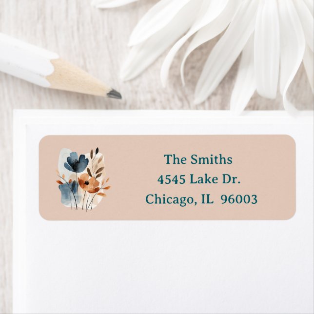 Rust and Blue Boho Floral Return Address Label (Insitu)