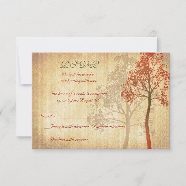 Rust Autumn Fall Tree Wedding RSVP Reply Card (Vorderseite)