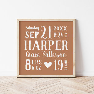 Rust Baby Birth Stats Keepake Poster