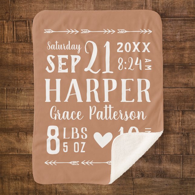 Rust Baby Birth Stats Keepake Sherpadecke (Von Creator hochgeladen)