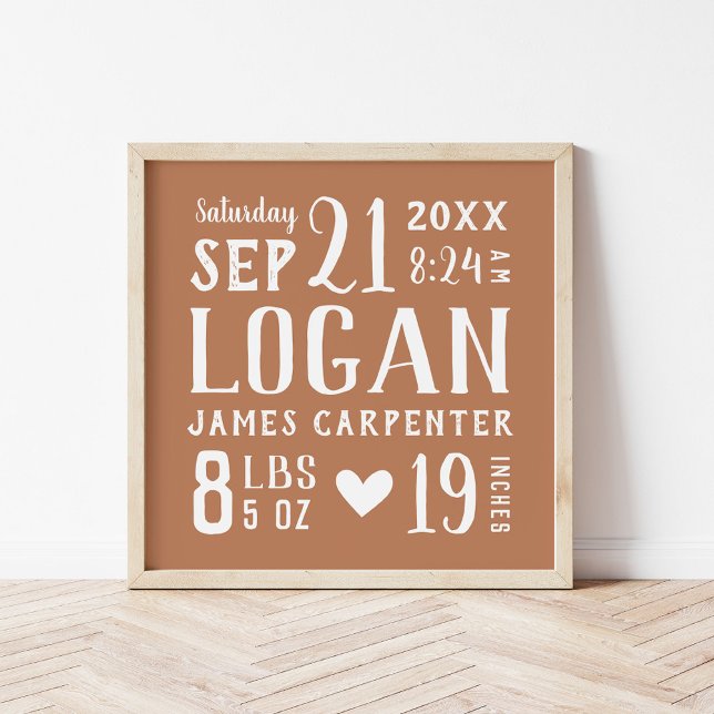 Rust Baby Boy Birth Stats Keepake Poster (Von Creator hochgeladen)