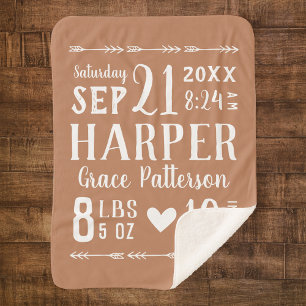 Rust Baby Girl Birth Stats   Editierbare Farben Sherpadecke