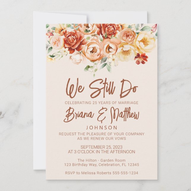 Rust Beige Floral Wedding Vow Erneuerung Einladung (Vorderseite)