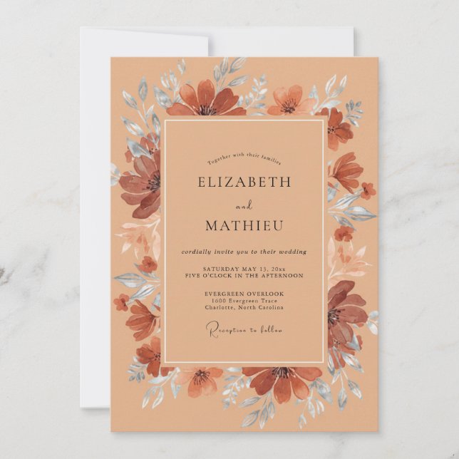 Rust bemalte Blatt Hochzeit Einladung (Vorderseite)