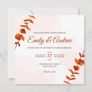 Rust-Blatt-Stiel-Aquarell-Florale-Hochzeit im Quad Einladung