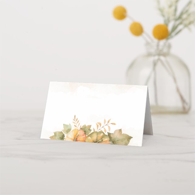 Rust Blätter Pumpkin dankbar Familie Erntedank Platzkarte (Vorderseite)