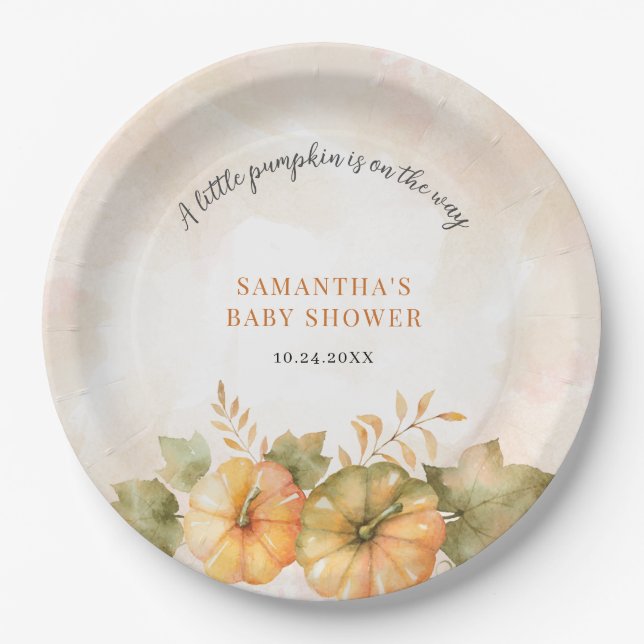 Rust-Blätter Pumpkin Fall Girls Babydusche Pappteller (Vorderseite)