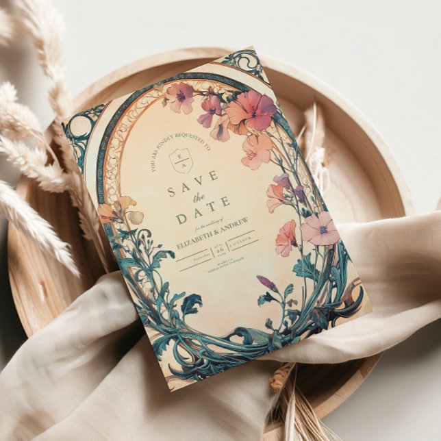 Rust Blaue Blütenhochzeit Save The Date (Von Creator hochgeladen)