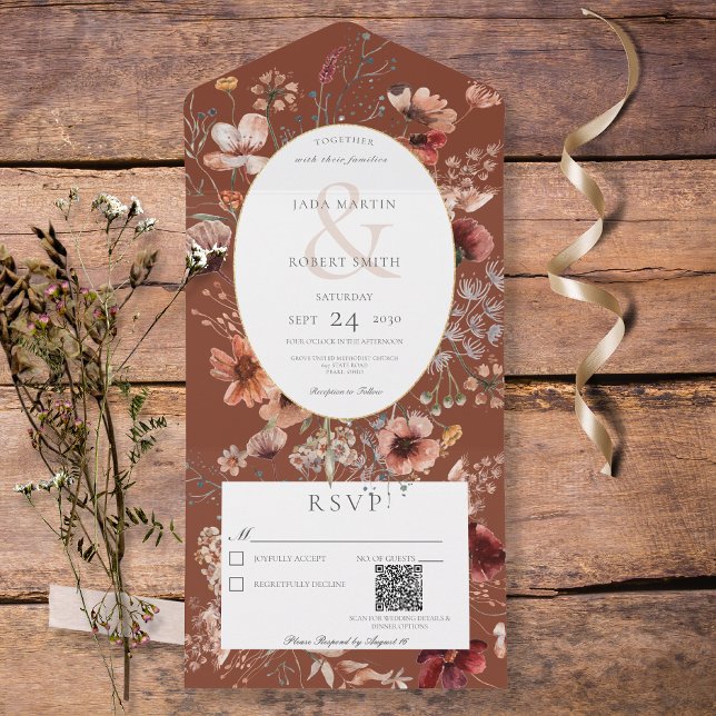 Rust & Blush Wildblumenrahmen QR-Code All In One Einladung (Von Creator hochgeladen)