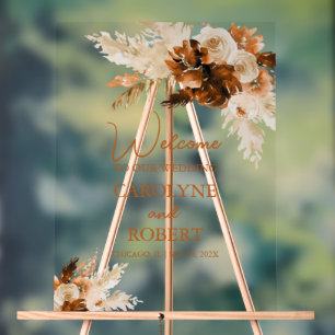 Rust Bohemisch Pampas Grass Wedding Willkommen Acrylschild