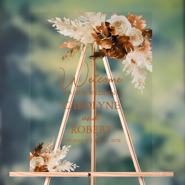 Rust Bohemisch Pampas Grass Wedding Willkommen Acrylschild (Neutral)