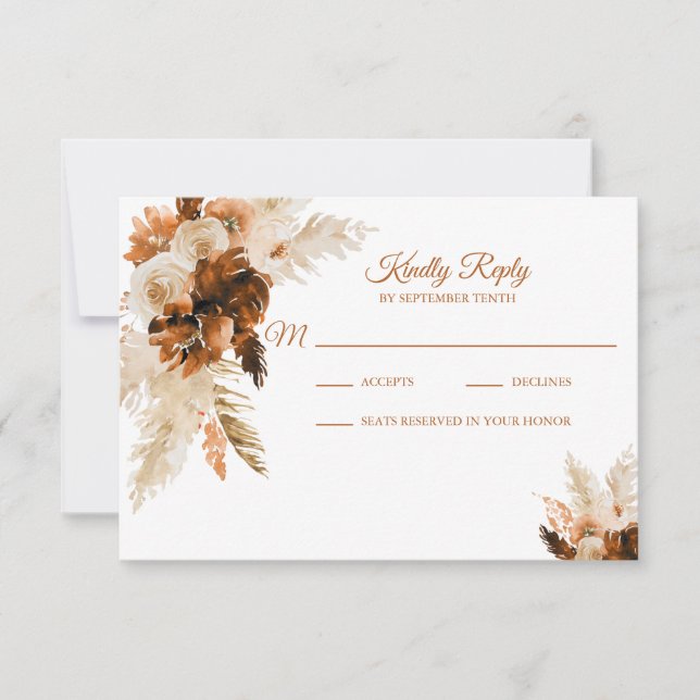 Rust Bohemisch und Pampas Grass Wedding RSVP Card (Vorderseite)