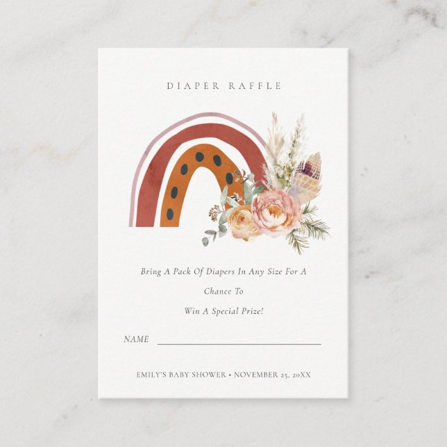 Rust Boho Bläschen Regenbogen Windeln Raffle Babyd Begleitkarte (Vorderseite)