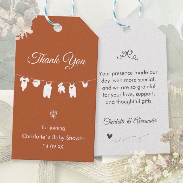 Rust Boho Elegant Vielen Dank Baby Shower Geschenkanhänger (Rust Boho Elegant Thank You Baby Shower Gift Tags ©Susanne Sachers - Sunny Mind 🌞)