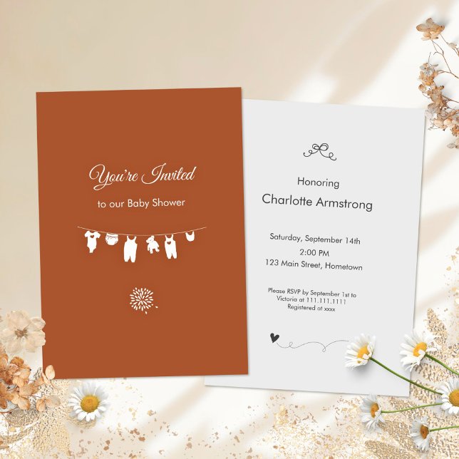 Rust Boho Minimalistisch Baby Dusche Einladung (Rust Boho Minimalist Baby Shower Invitation ©Susanne Sachers - Sunny Mind 🌞)