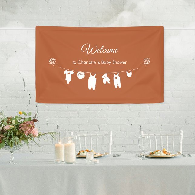 Rust Boho Minimalistisch Baby Dusche Willkommen Banner (Rust Boho Minimalist Baby Shower Welcome Banner ©Susanne Sachers - Sunny Mind 🌞)