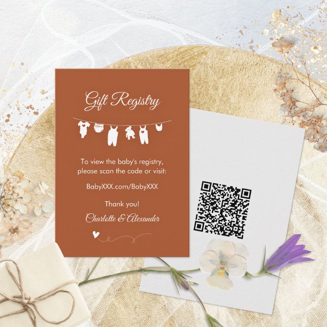 Rust Boho Minimalistisch Baby Shower Registrierung Begleitkarte (Rust Boho Minimalist Baby Shower Gift Registry Enclosure Card ©Susanne Sachers - Sunny Mind 🌞)