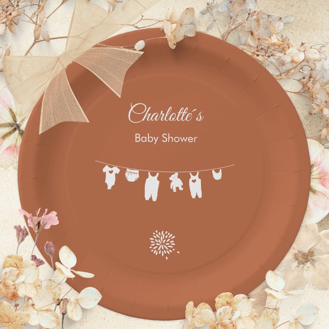 Rust Boho Minimalistisch Gender Neutral Baby Dusch Pappteller (Rust Boho Minimalist Gender Neutral Baby Shower Paper Plates ©Susanne Sachers - Sunny Mind 🌞)