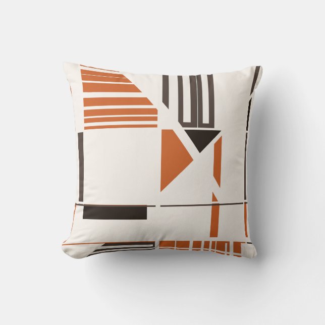 Rust Brown Black Geometric Abstrakt auf Off-white Kissen (Vorderseite)