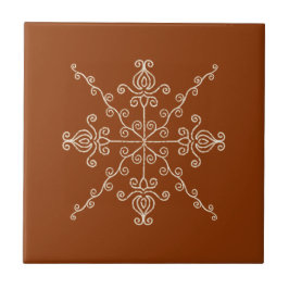 Rust Brown Indian Boho Line Art Symmetry Pattern Fliese