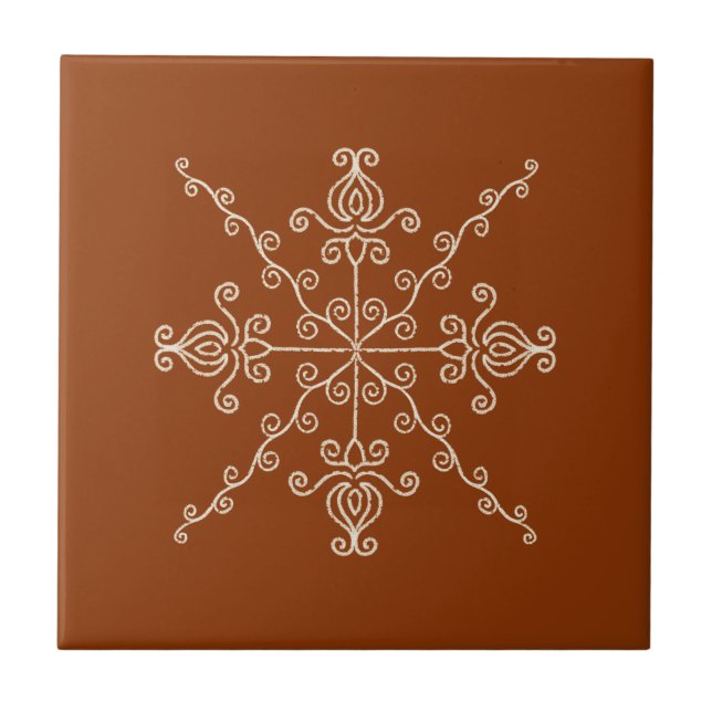 Rust Brown Indian Boho Line Art Symmetry Pattern Fliese (Vorderseite)
